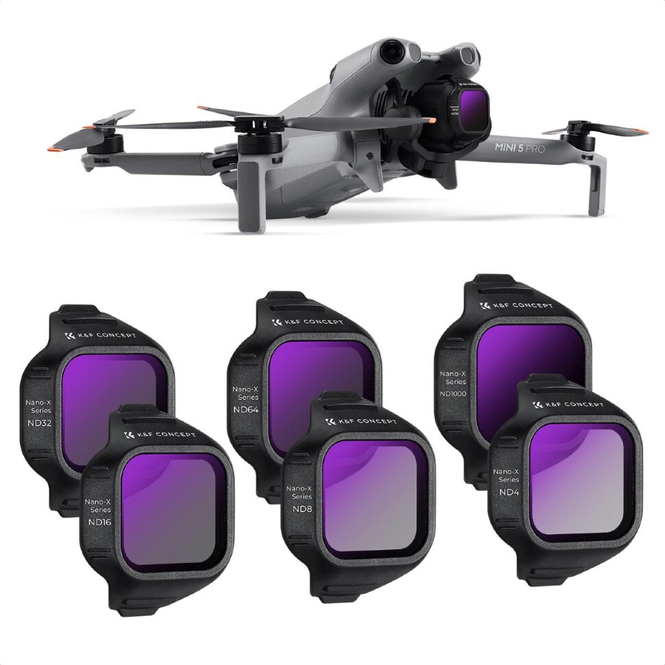 Комплект светофильтров K&F Concept ND4/8/16/32/64/1000 для DJI Mini 5 Pro (6шт)