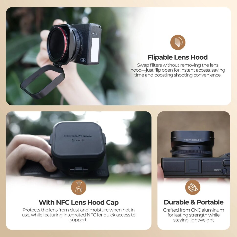 Бленда + светофильтр Freewell Real Lens Hood CPL/GMIST 1/4 для Ricoh GR III