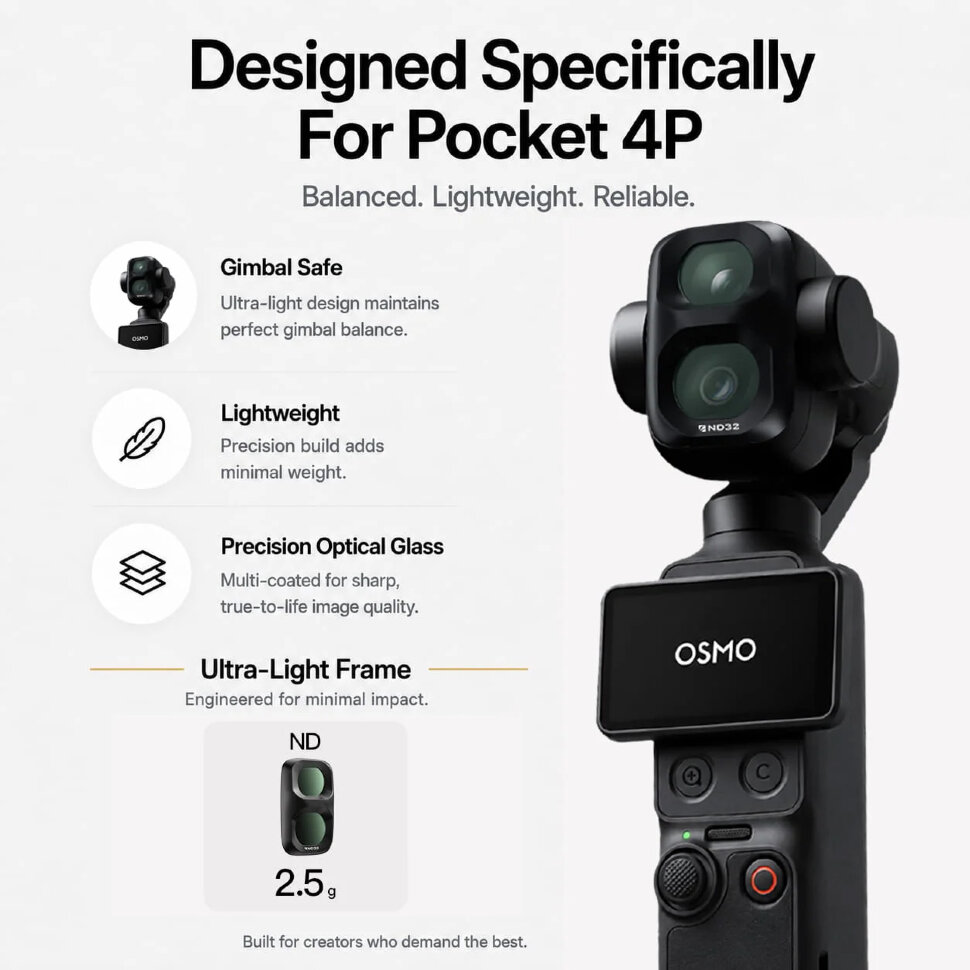 Светофильтр Freewell ND8 для DJI Osmo Pocket 4P/Xtra Muse 2 Pro Чёрный