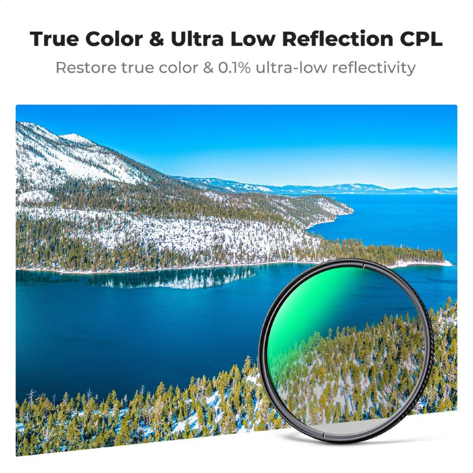 Светофильтр K&F Concept Nano-Xcel CPL Ultra-Low Reflection True Color 55мм