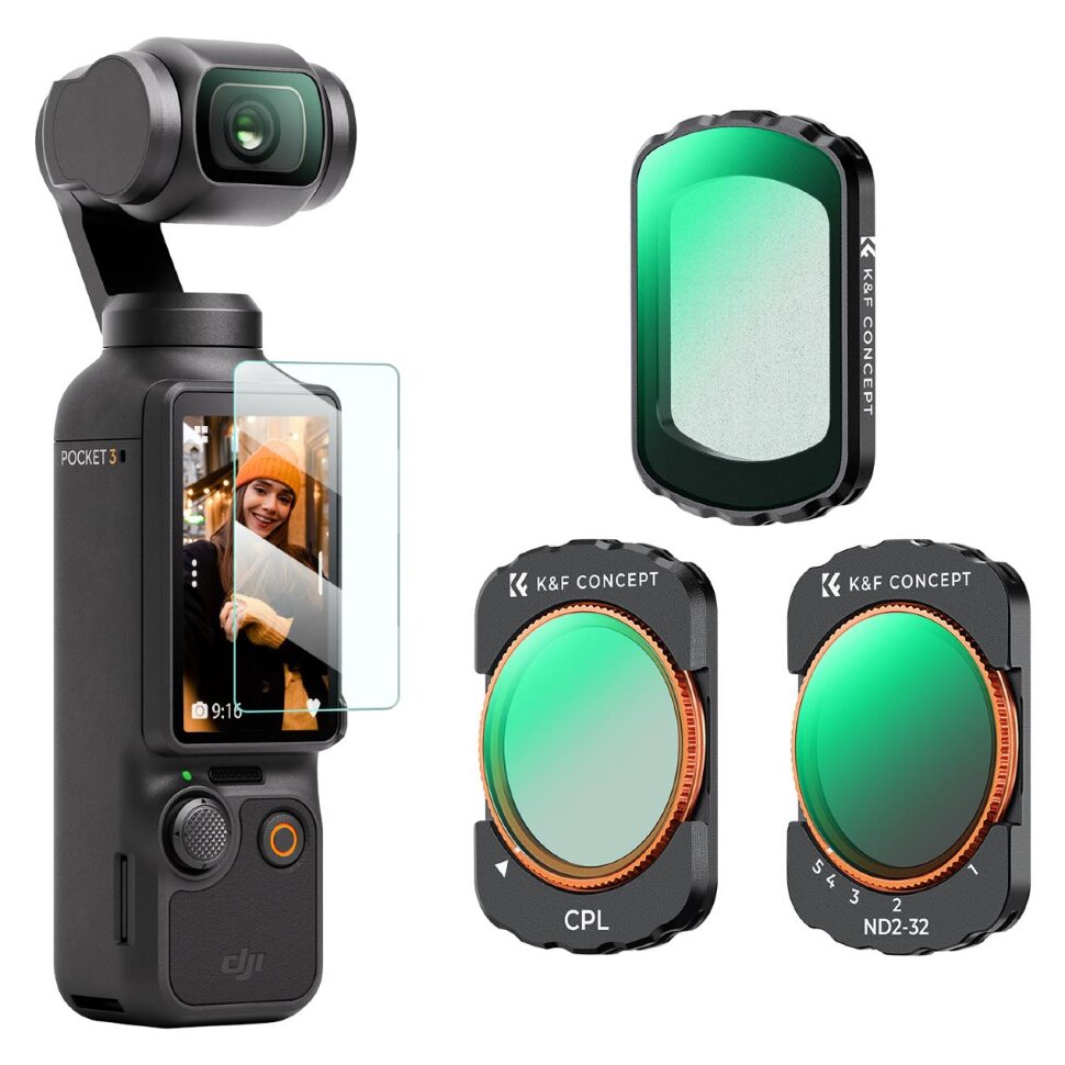 Комплект светофильтров K&F Concept CPL + Black Mist 1/4 + ND2-32 для DJI Osmo Pocket 3/4 (3шт)