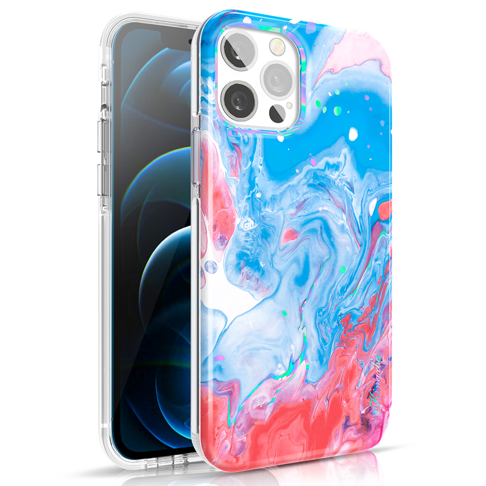 Чехол PQY Watercolour для iPhone 12 Pro Max Синий и Розовый 