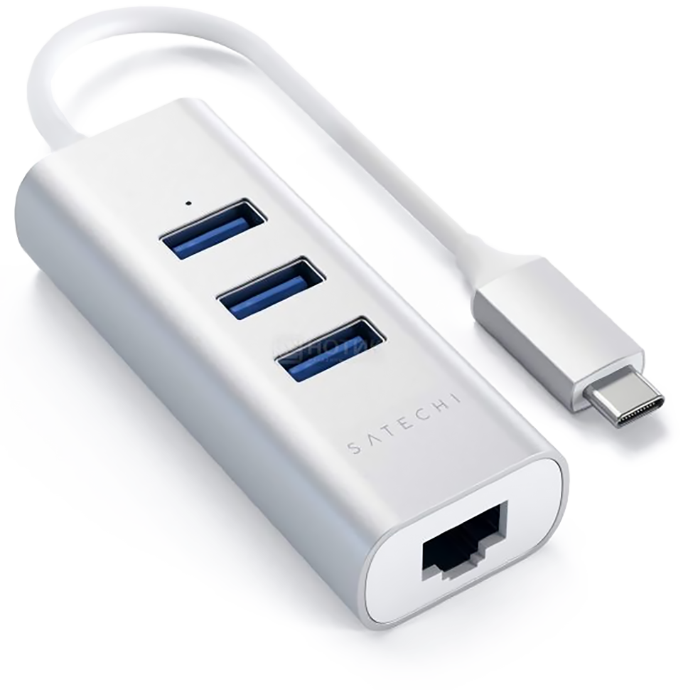 Хаб Satechi Type-C 2-IN-1 USB HUB With Ethernet Серебро 