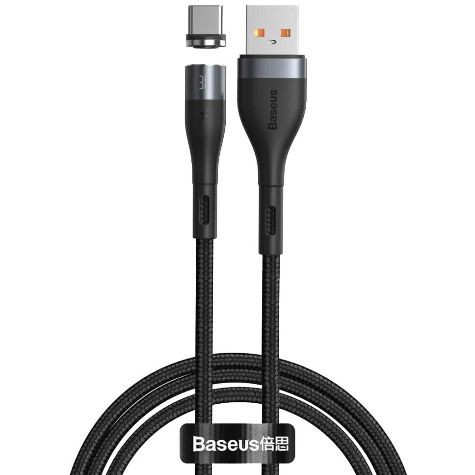 Кабель Baseus Zinc Magnetic USB - Type-C 3A 1м Серый+Черный 