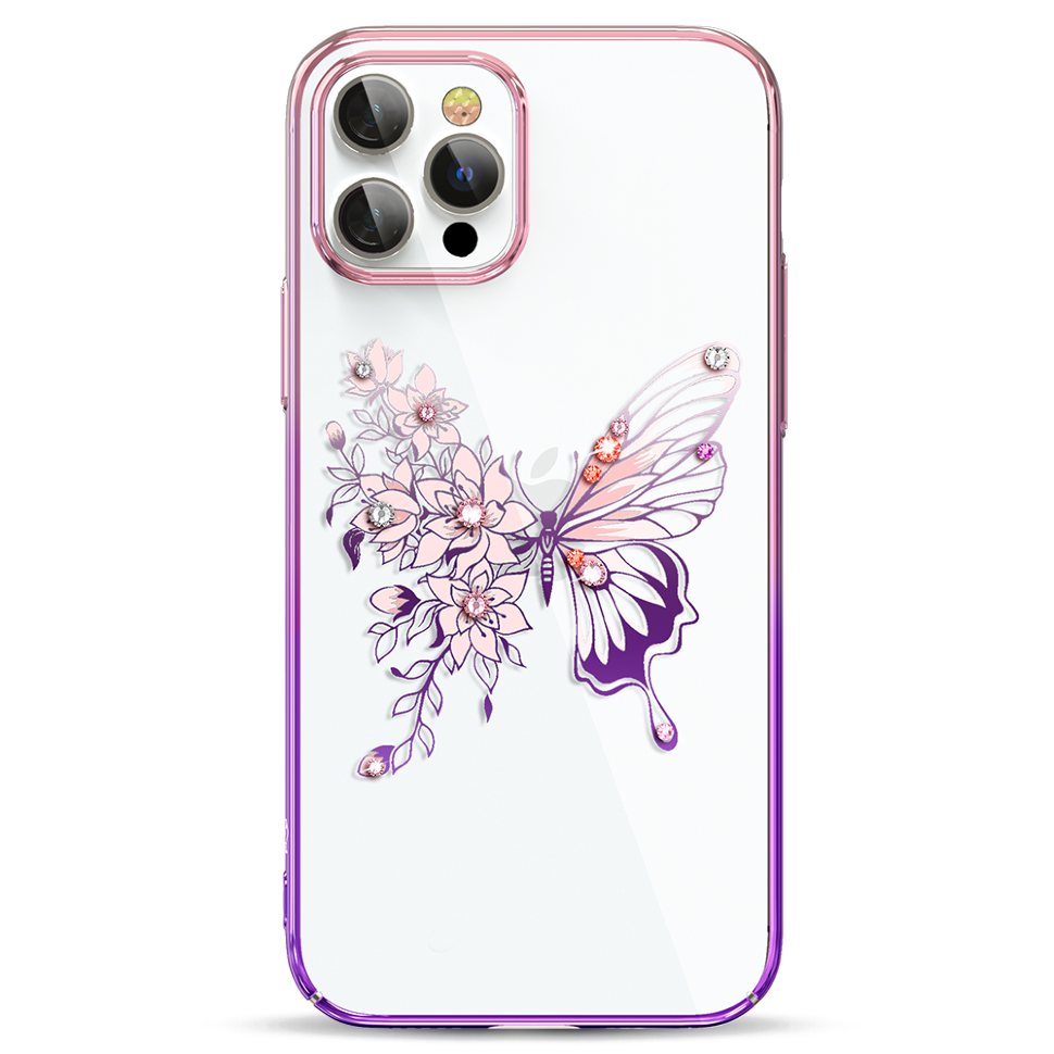 Чехол PQY Butterfly для iPhone 12/12 Pro Розовый/Фиолетовый 
