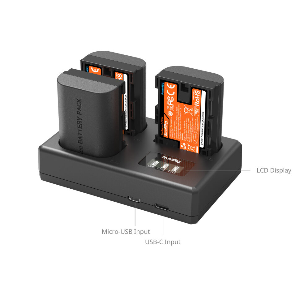 3 аккумулятора LP-E6NH + зарядное устройство SmallRig 6017 Triple Charger Kit