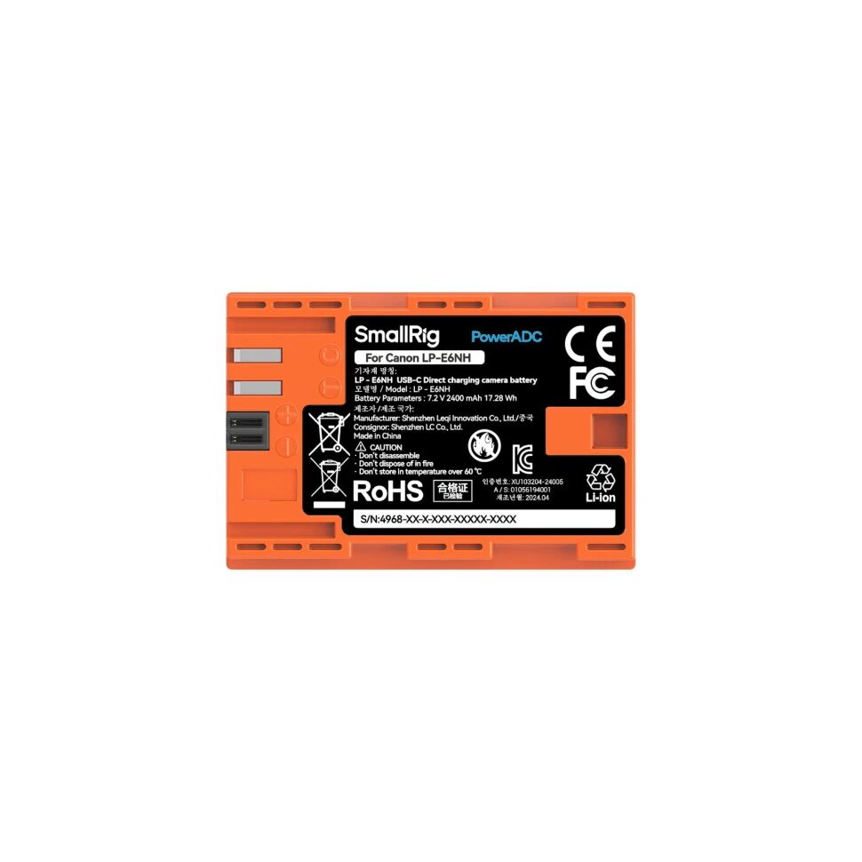 Аккумулятор SmallRig 5407 LP-E6P Type-C Оранжевый