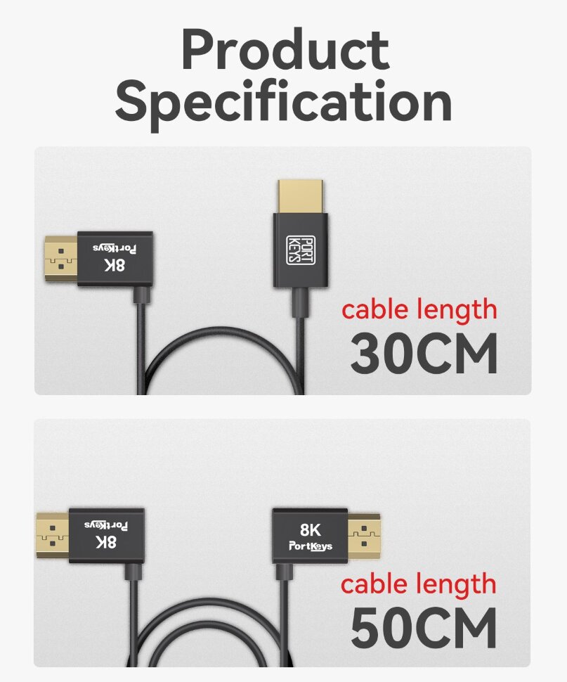 Кабель Portkeys Ultra-thin 10-Core HDMl 8K60 0.5м