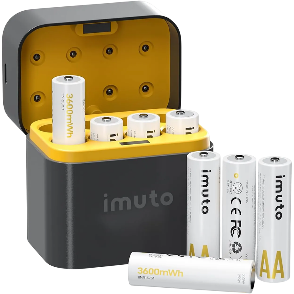 8 аккумуляторных батареек Imuto AA 3600 mWh + зарядный кейс 