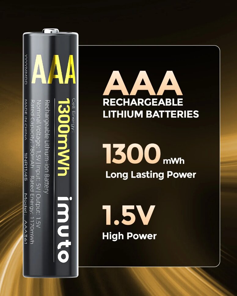 8 аккумуляторных батареек Imuto AAA 1300 mWh + зарядный кейс
