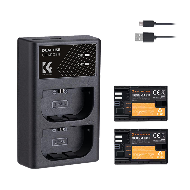 2 аккумулятора LP-E6NH + зарядное устройство K&F Concept KF28.0021