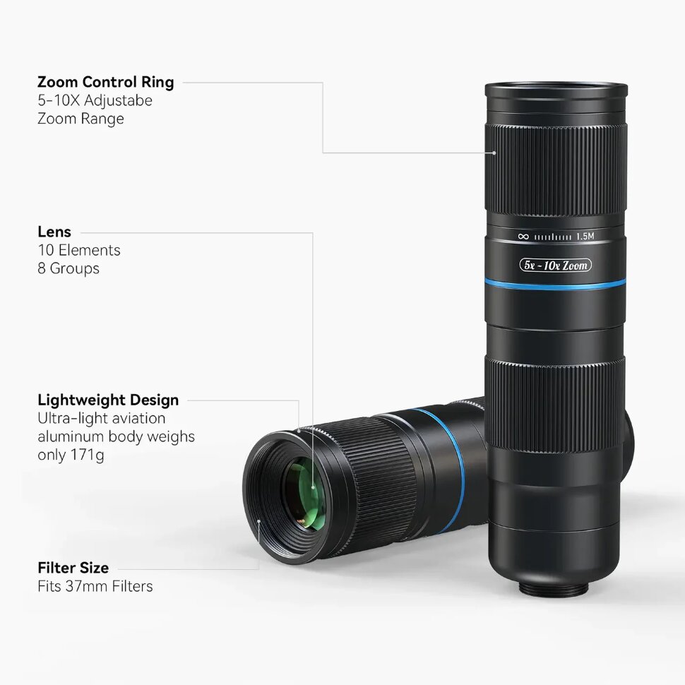 Объектив Apexel TeleZoom 5–10X для смартфона